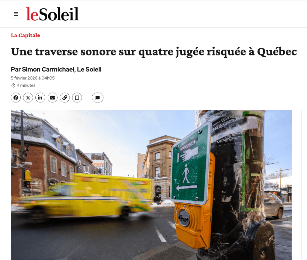 Impression d'écran de l'article du Soleil Une traverse sonore sur quatre jugée risquée à Québec.